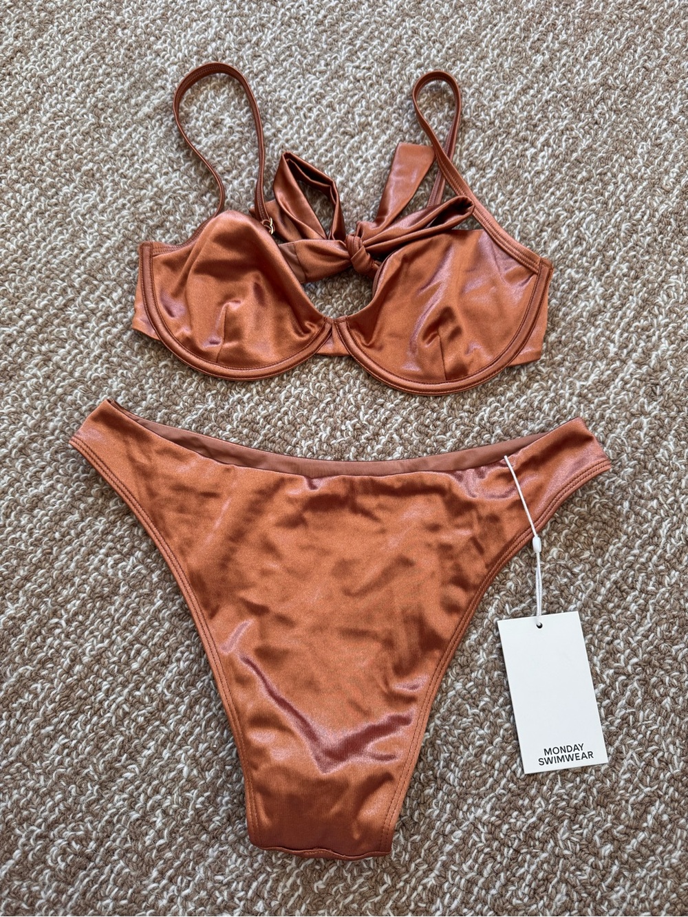 Monday Swimwear Rust Brown Underwire Bikini Set s top m bottom